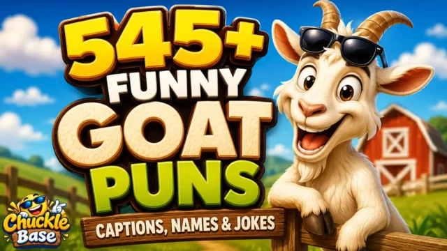 545+ goat puns thumbnail with a cheerful cartoon goat