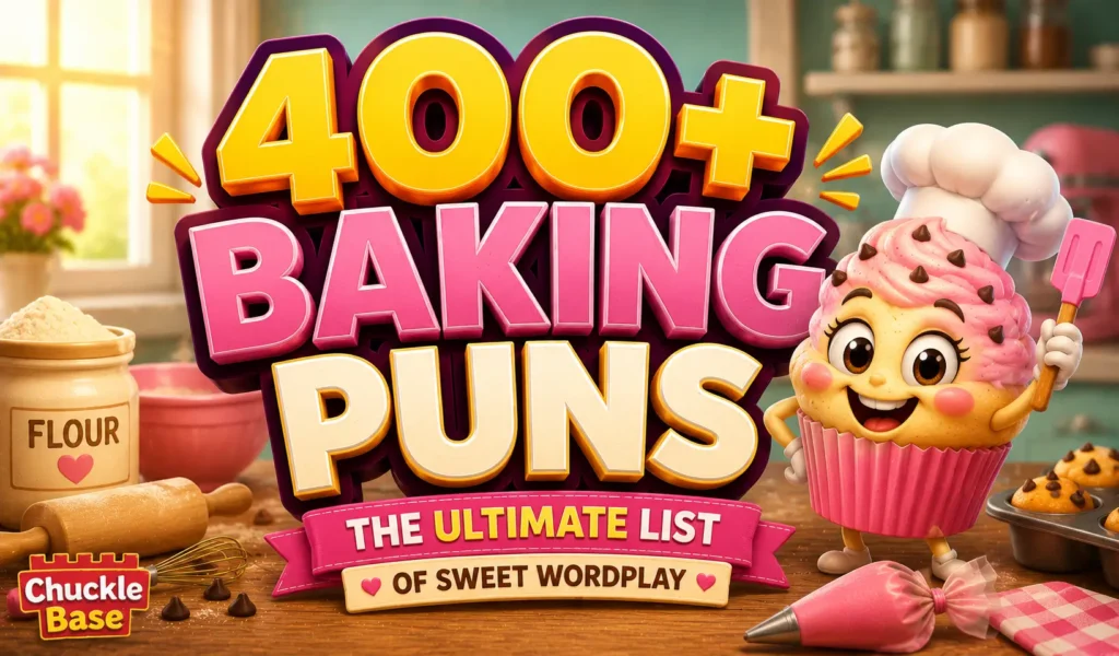 Baking puns with colorful cupcakes and sweet treats
